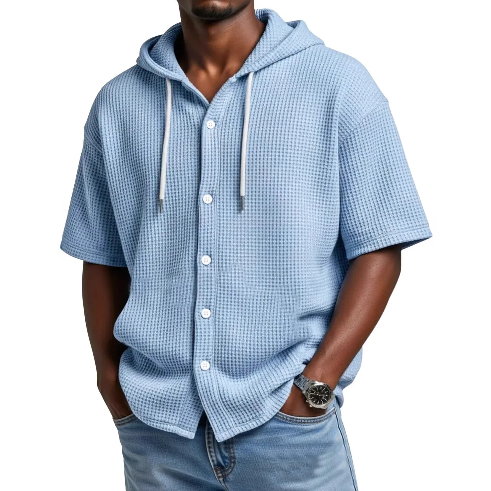 Men's Hooded Shirt Solid Loose Casual Short Sleeve Single Breasted Topssummer Male Fashion Streetwear Hooded Blouse Plus Size
Men's Hooded Shirt Solid Loose Casual Short Sleeve Single Breasted Topssummer Male Fashion Streetwear Hooded Blouse Plus Size