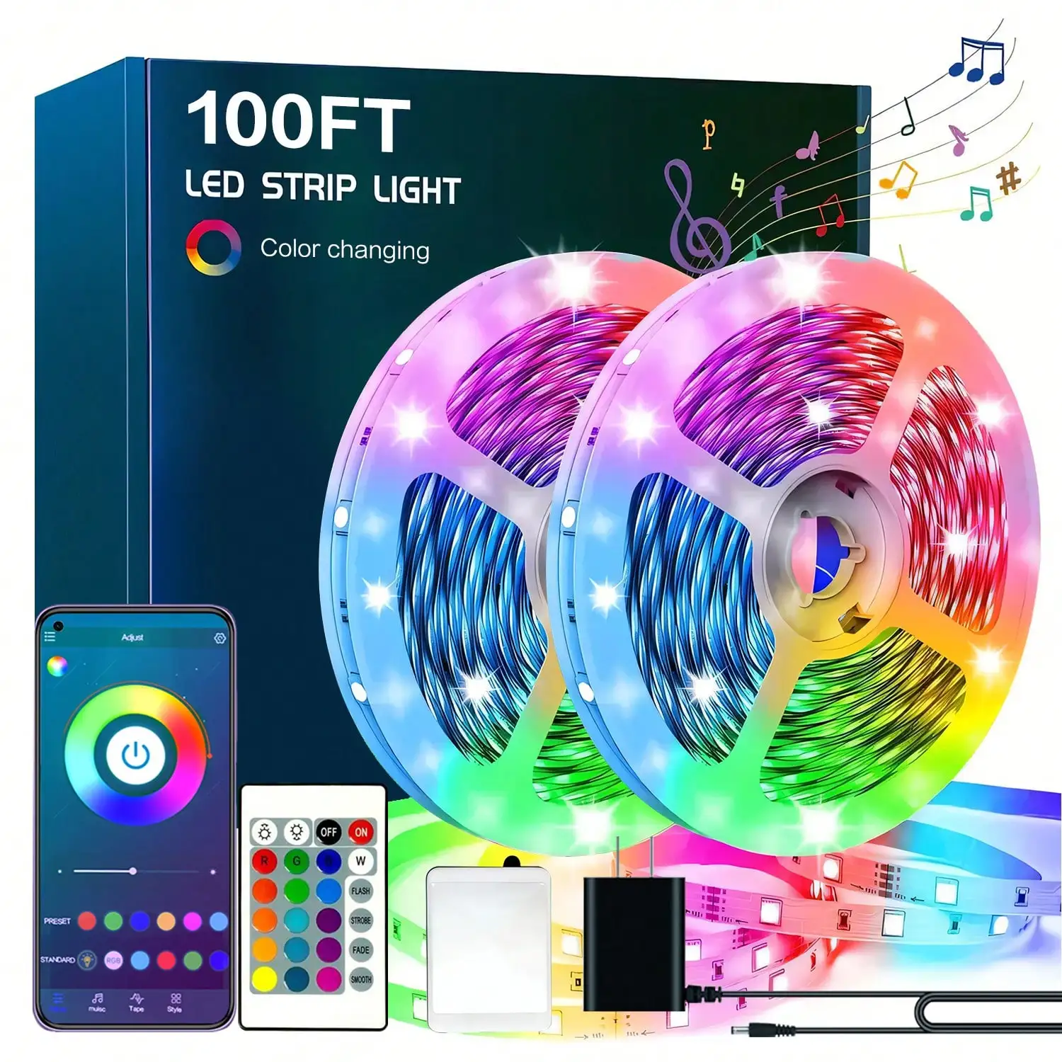 100FT Bedroom LED Strips Light, Color-Hanging LED Strips Set, With 24-Key Remote Control And Intelligent Application Control, RGB Music Synchronous Lighting, Suitable For Rooms, Home Decoration
100FT Bedroom LED Strips Light, Color-Hanging LED Strips Set, With 24-Key Remote Control And Intelligent Application Control, RGB Music Synchronous Lighting, Suitable For Rooms, Home Decoration