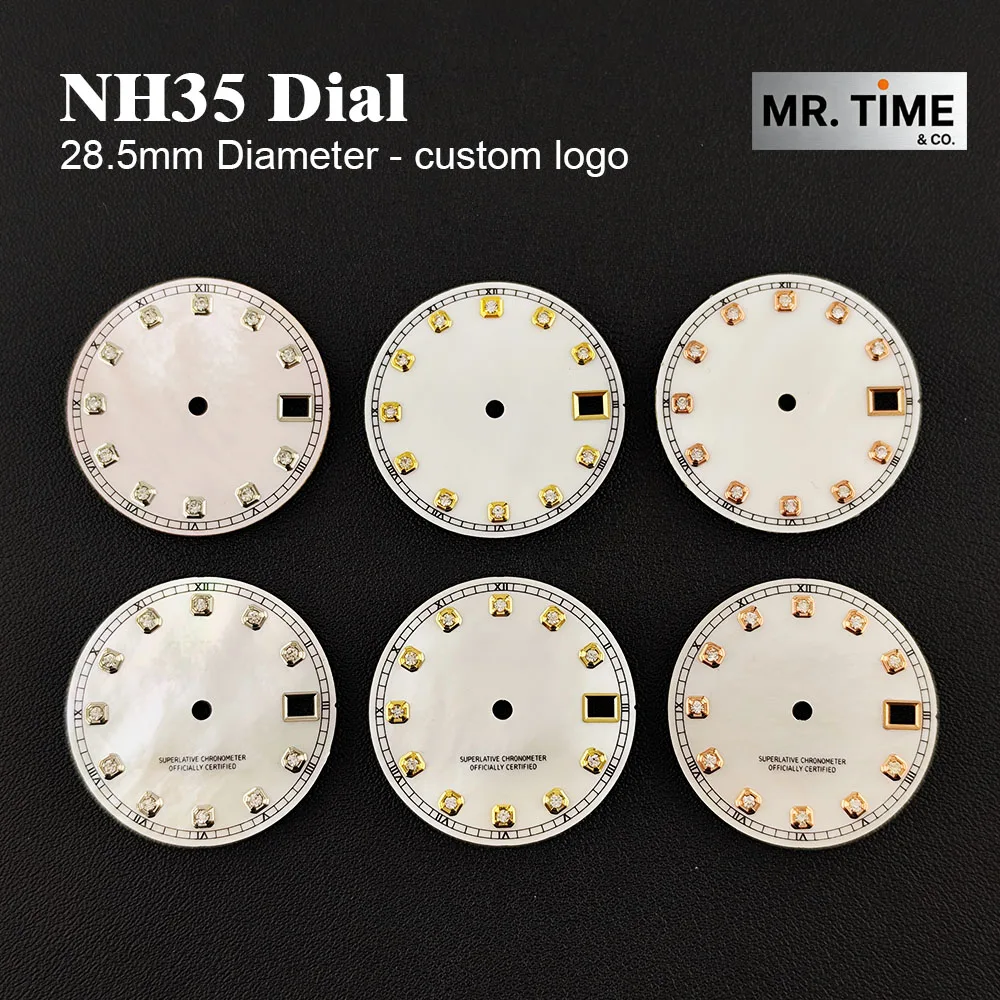 Custom logo dial NH35 dial diamond dial 28.5mm men's and women's watch dial suitable for NH35 series movement watch accessories
Custom logo dial NH35 dial diamond dial 28.5mm men's and women's watch dial suitable for NH35 series movement watch accessories