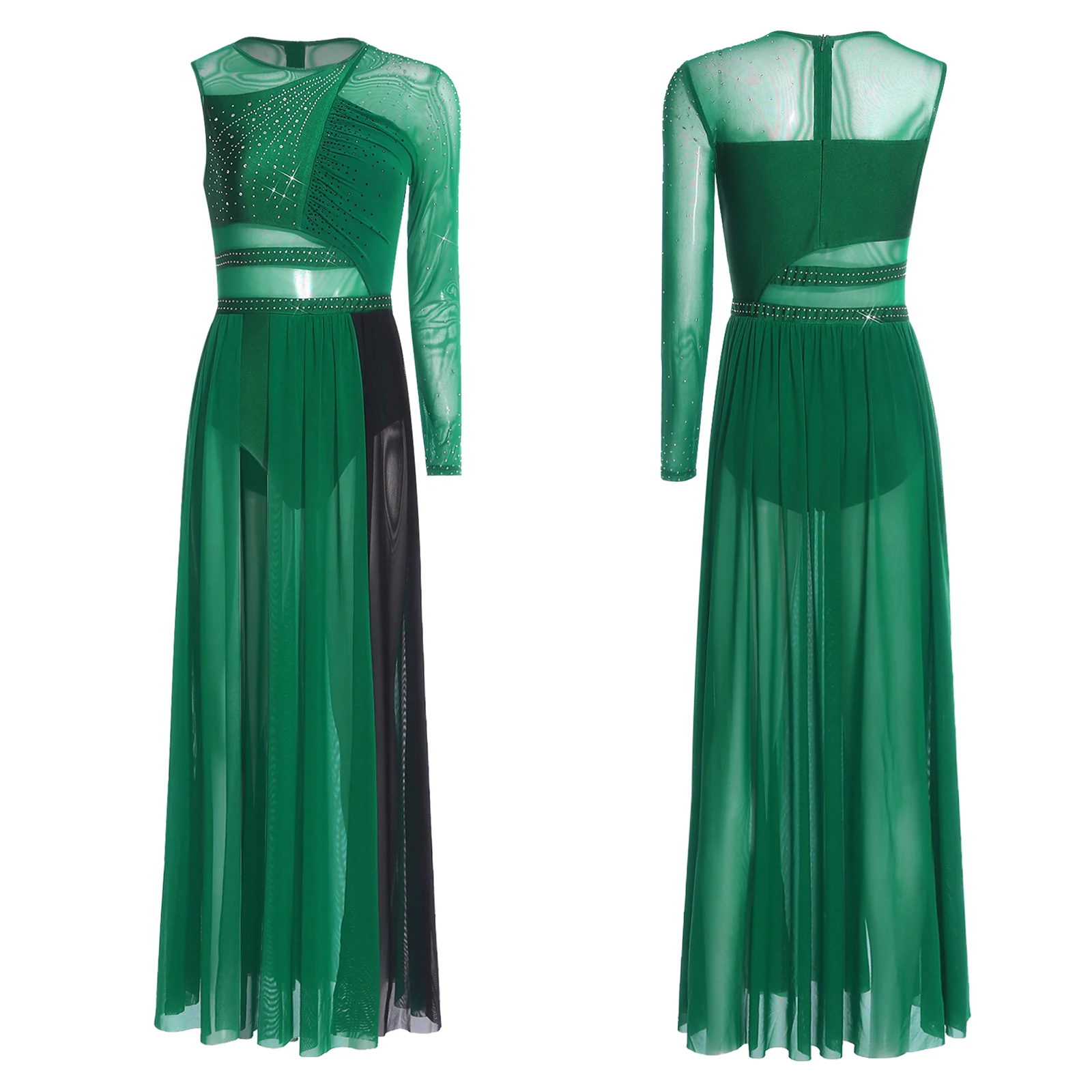 Lyrical Dance Dress for Women Shiny Rhinestones Side Split Sheer Mesh Color Block Leotard Dress Modern Contemporary Dancewear
Lyrical Dance Dress for Women Shiny Rhinestones Side Split Sheer Mesh Color Block Leotard Dress Modern Contemporary Dancewear