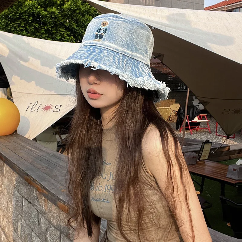 Distressed Denim Bucket Hat, Vintage Washed Fisherman Hat with Frayed Hem & Tassels, Y2K Korean Style Sun Hat for Women
Distressed Denim Bucket Hat, Vintage Washed Fisherman Hat with Frayed Hem & Tassels, Y2K Korean Style Sun Hat for Women