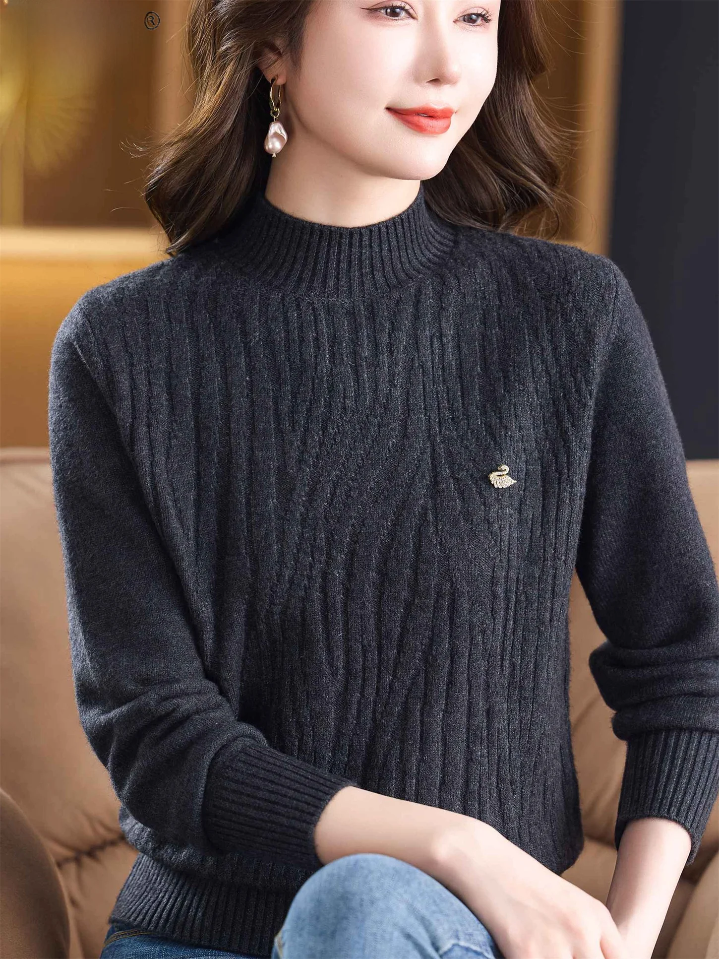 Ele Mid-aged Women's Woolen Sweater f High Collar Twisted Pattern Warm Base irt for Autumn Winter Faionable
Ele Mid-aged Women's Woolen Sweater f High Collar Twisted Pattern Warm Base irt for Autumn Winter Faionable