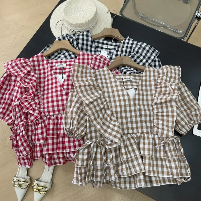 Women's Plaid irt ort Sve Slim Fit Design Summer New Sle E#23 Faionable Casual Top Chinese Brand 25-29 Years Old
Women's Plaid irt ort Sve Slim Fit Design Summer New Sle E#23 Faionable Casual Top Chinese Brand 25-29 Years Old