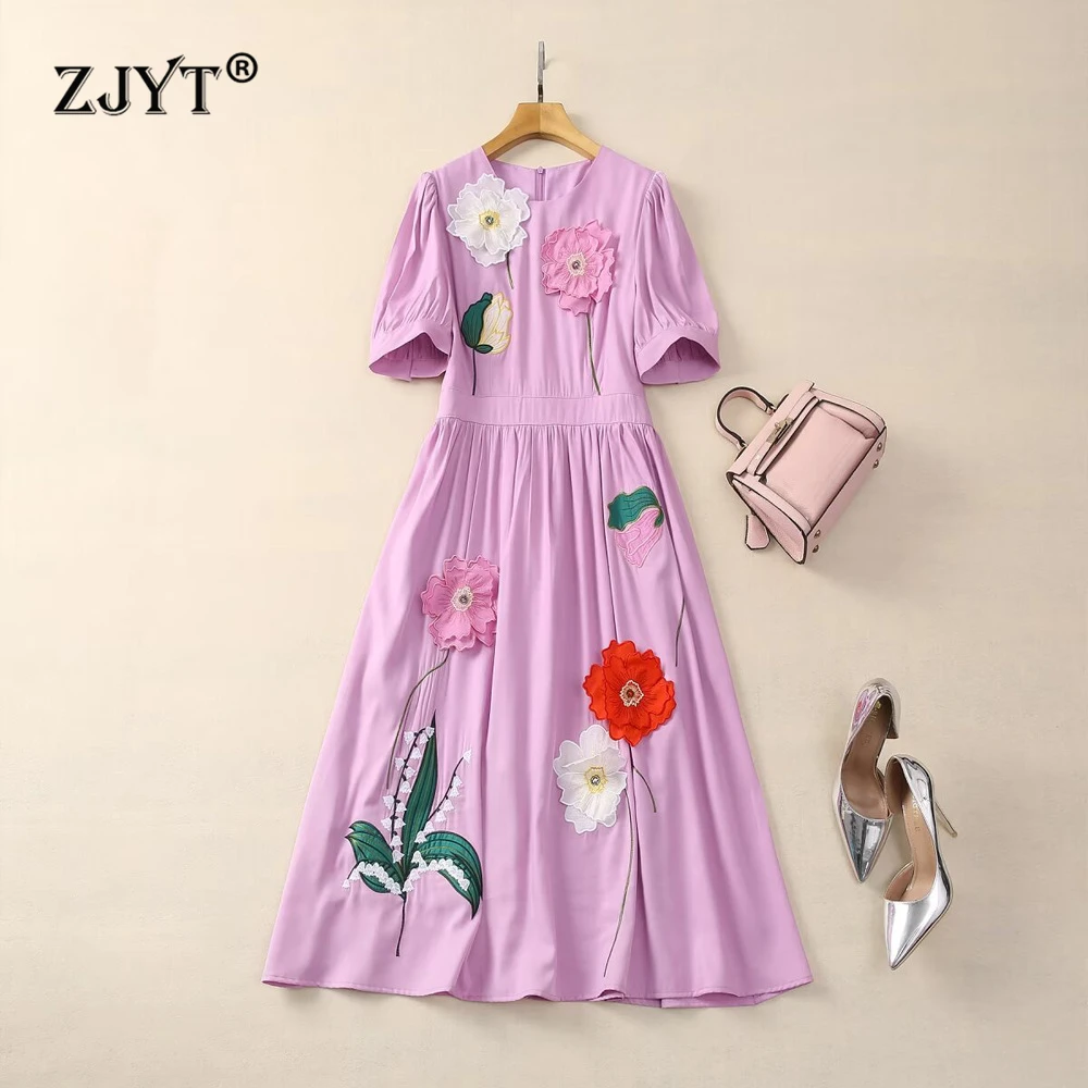 ZJYT 2024 Fashion Flower Embroidery Summer Dresses for Women Runway Designer Short Sleeve Casual Dress O Neck Elegant Vestidos
ZJYT 2024 Fashion Flower Embroidery Summer Dresses for Women Runway Designer Short Sleeve Casual Dress O Neck Elegant Vestidos