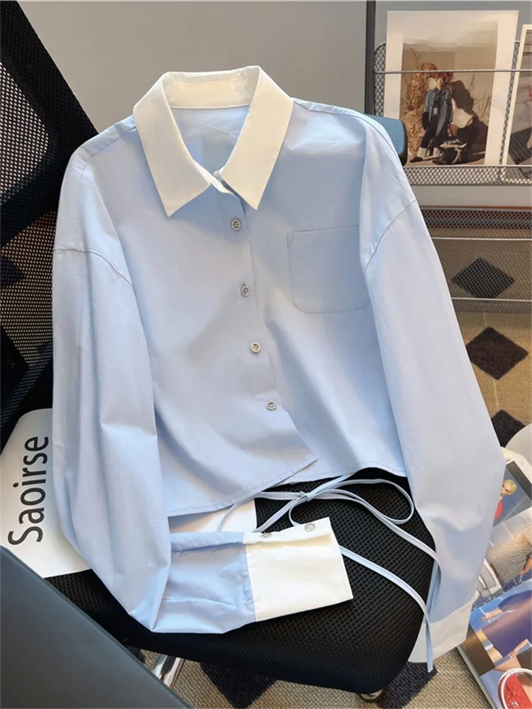 Ele Blue Chiffon Collar irt Women's Spring High Waist Slim Fit Long Sve Casual Faion Sense Casual irt
Ele Blue Chiffon Collar irt Women's Spring High Waist Slim Fit Long Sve Casual Faion Sense Casual irt