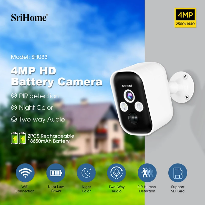 SriHome SH033B HD 4MP WIFI IP Solar Camera PIR Mobile Detection Tracking Two-way Audio Waterproof Full Color Night Vision Camera
SriHome SH033B HD 4MP WIFI IP Solar Camera PIR Mobile Detection Tracking Two-way Audio Waterproof Full Color Night Vision Camera