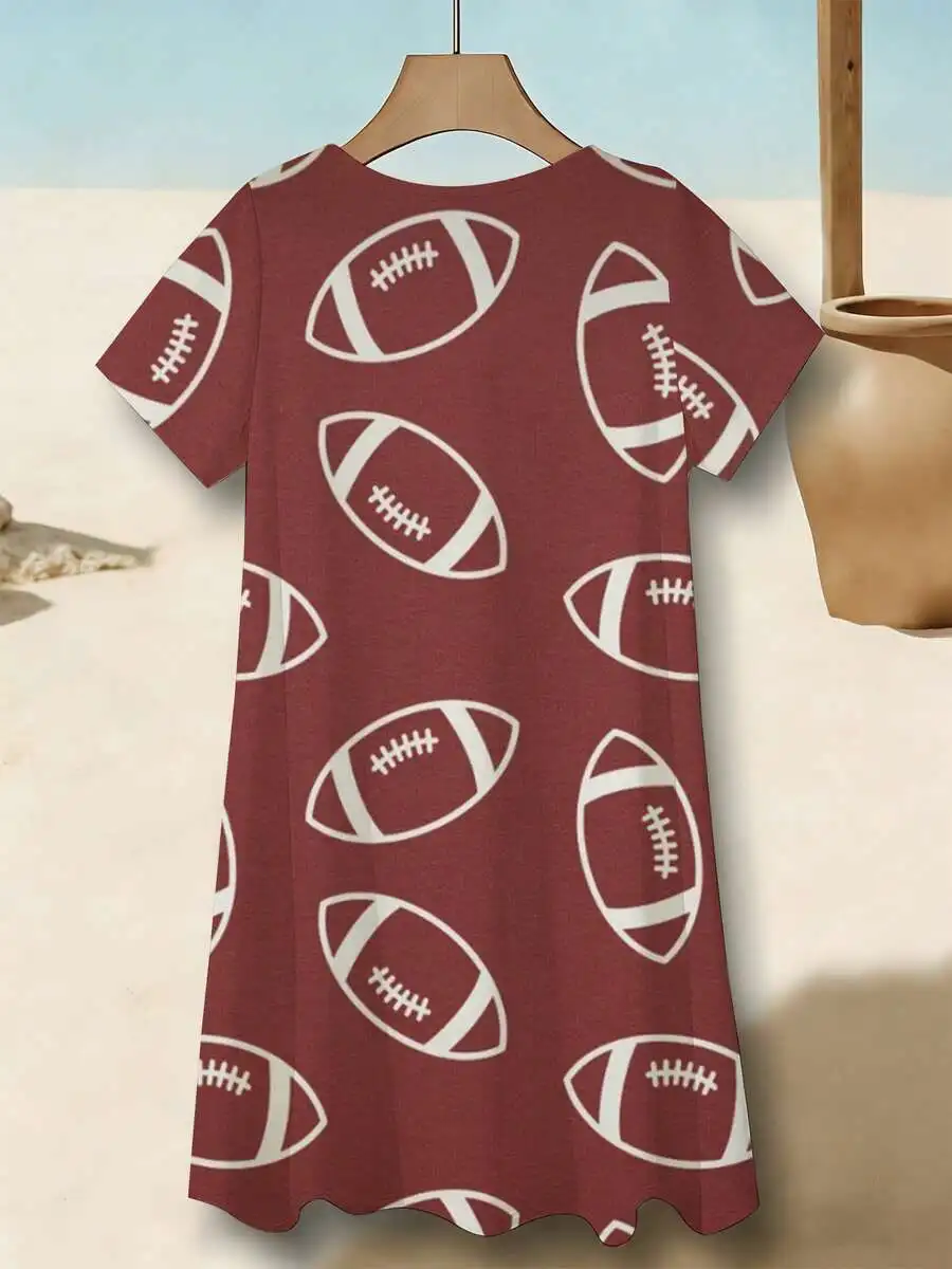 Football Print Women V Neck Short Sleeve Dress Comfortable Breathable Casual Beach Vacation Outfit
Football Print Women V Neck Short Sleeve Dress Comfortable Breathable Casual Beach Vacation Outfit