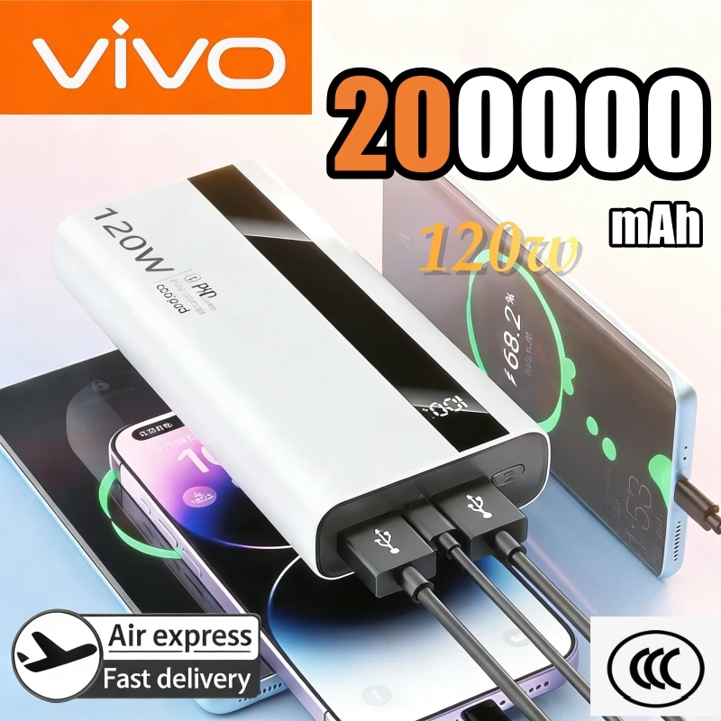 VIVO 200000mAh 120W Power Bank Super Fast Charging High Capacity Digital Display For iPhone Android External Battery Portable
VIVO 200000mAh 120W Power Bank Super Fast Charging High Capacity Digital Display For iPhone Android External Battery Portable