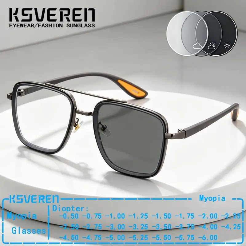Luxury Design Double Bridge Photochromic Myopia Glasses Men Women Metal Square Frame Outdoor Discolor Prescription Optical Lens
Luxury Design Double Bridge Photochromic Myopia Glasses Men Women Metal Square Frame Outdoor Discolor Prescription Optical Lens