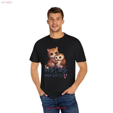 Lindo Animal Besties camiseta prenda teñida perfecta para amigos amantes de los gatos y los búhos cumpleaños amistad ropa vintage lavada