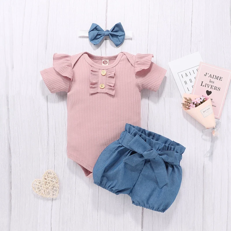 Newborn Baby Girls Outfits Clothes Kids Fashion Solid Color Short Romper Top+ Shorts+Headscarf Summer Girls Cotton Casual Sets
Newborn Baby Girls Outfits Clothes Kids Fashion Solid Color Short Romper Top+ Shorts+Headscarf Summer Girls Cotton Casual Sets