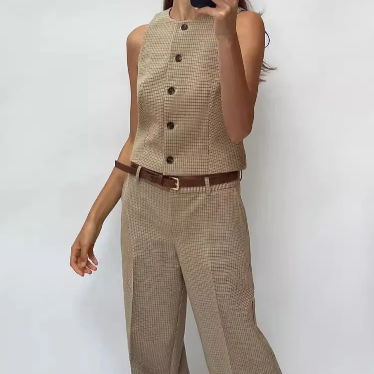 Casual Plaid Print Svel round Ne Vest 837240 Belt Decorated 837230 Printed Casual Long Pants Faion Set Women's Wear
Casual Plaid Print Svel round Ne Vest 837240 Belt Decorated 837230 Printed Casual Long Pants Faion Set Women's Wear