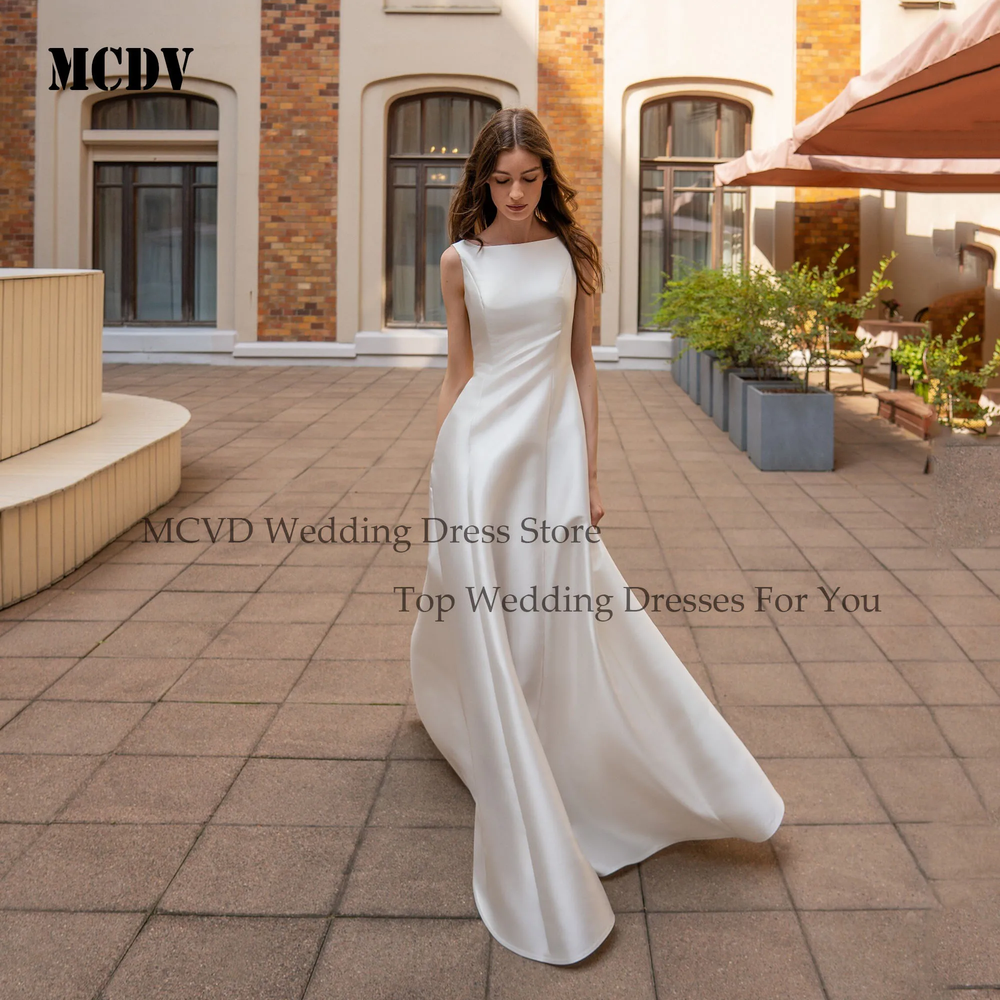 MCDV Vintage Wedding Dresses Sleeveless Scoop Neck A-line Bridal Gown Bow Satin Bride Dress Elegant Wedding Dress Customized
MCDV Vintage Wedding Dresses Sleeveless Scoop Neck A-line Bridal Gown Bow Satin Bride Dress Elegant Wedding Dress Customized