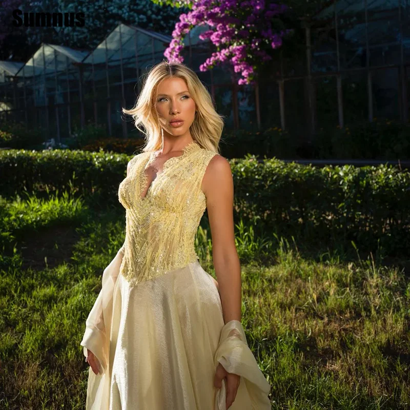 Sumnus Modern Yellow A-Line Prom Dresses V-Neck Lace Appliques Draped Maxi Evening Dresses Birthday Party Dress 2026 Customized
Sumnus Modern Yellow A-Line Prom Dresses V-Neck Lace Appliques Draped Maxi Evening Dresses Birthday Party Dress 2026 Customized