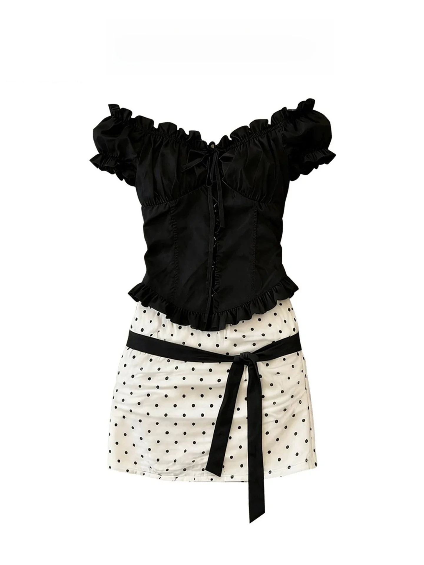 Sweet Princess Style Summer Outfit Polka Dot Halter Short Sleeve Shirt And Skirt Two Piece Set Bubble Sleeve Polka Dot Midi S...
Sweet Princess Style Summer Outfit Polka Dot Halter Short Sleeve Shirt And Skirt Two Piece Set Bubble Sleeve Polka Dot Midi S...