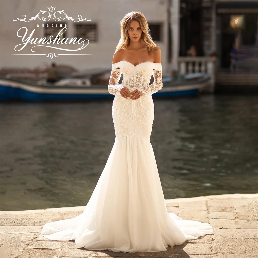 YunShang Customized Sweetheart Mermaid Wedding Dress Off Shoudler Sweep Train Lace Appliques Embroidery Backless Lace Up Elegant
YunShang Customized Sweetheart Mermaid Wedding Dress Off Shoudler Sweep Train Lace Appliques Embroidery Backless Lace Up Elegant