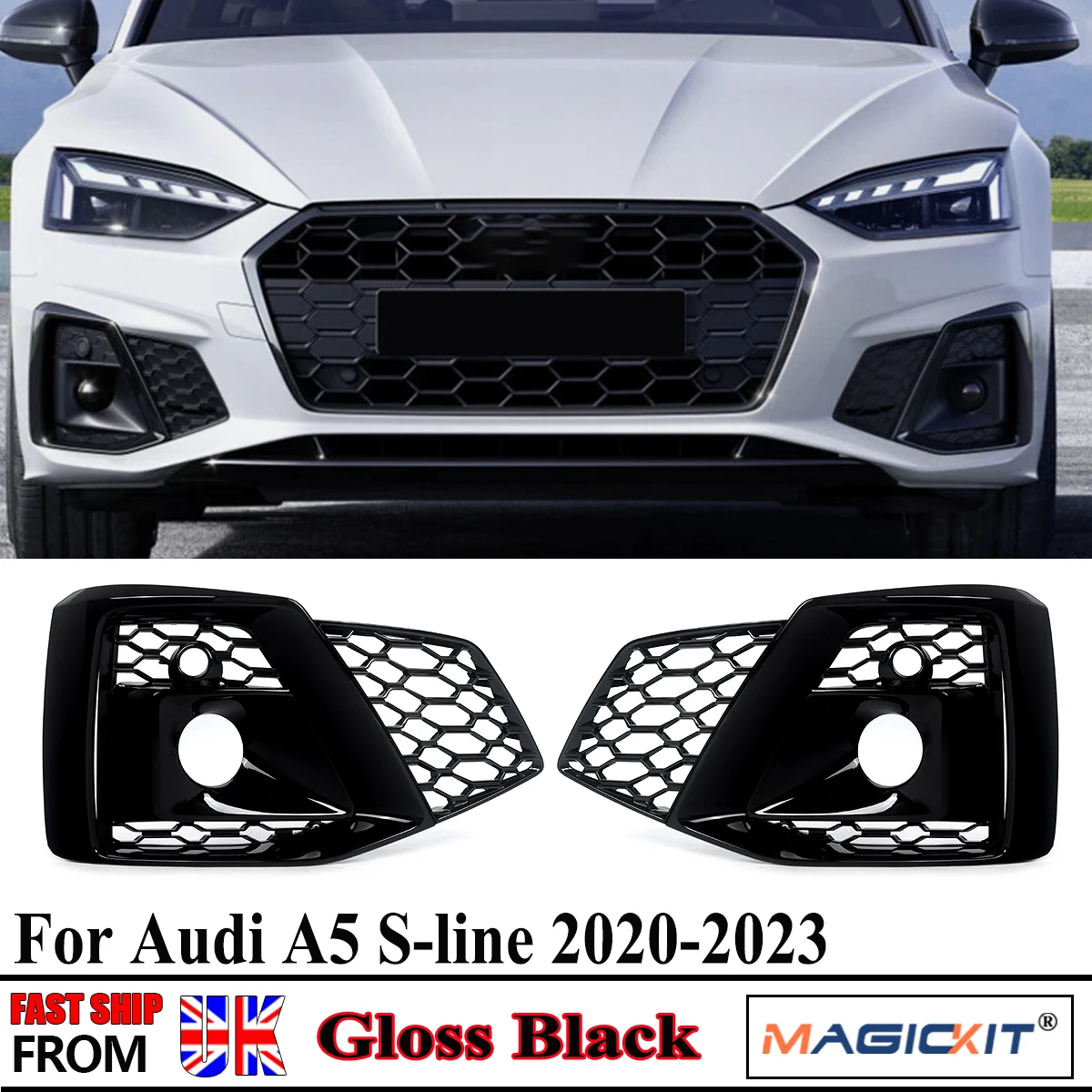 Left+Right Side Front Bumper Fog Light Grille Cover for Audi A5 S Line Coupe Sportback 2020-2023 Honeycomb Fog Lamp Grill Mesh
Left+Right Side Front Bumper Fog Light Grille Cover for Audi A5 S Line Coupe Sportback 2020-2023 Honeycomb Fog Lamp Grill Mesh