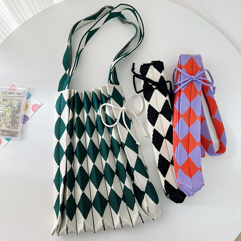 New 2023 Trend Plaid Foldable Diamond Lattice Casual Knit Tote Women's Novelty Handwoven Shopping Carryall Bag Soft Open Pocket
New 2023 Trend Plaid Foldable Diamond Lattice Casual Knit Tote Women's Novelty Handwoven Shopping Carryall Bag Soft Open Pocket