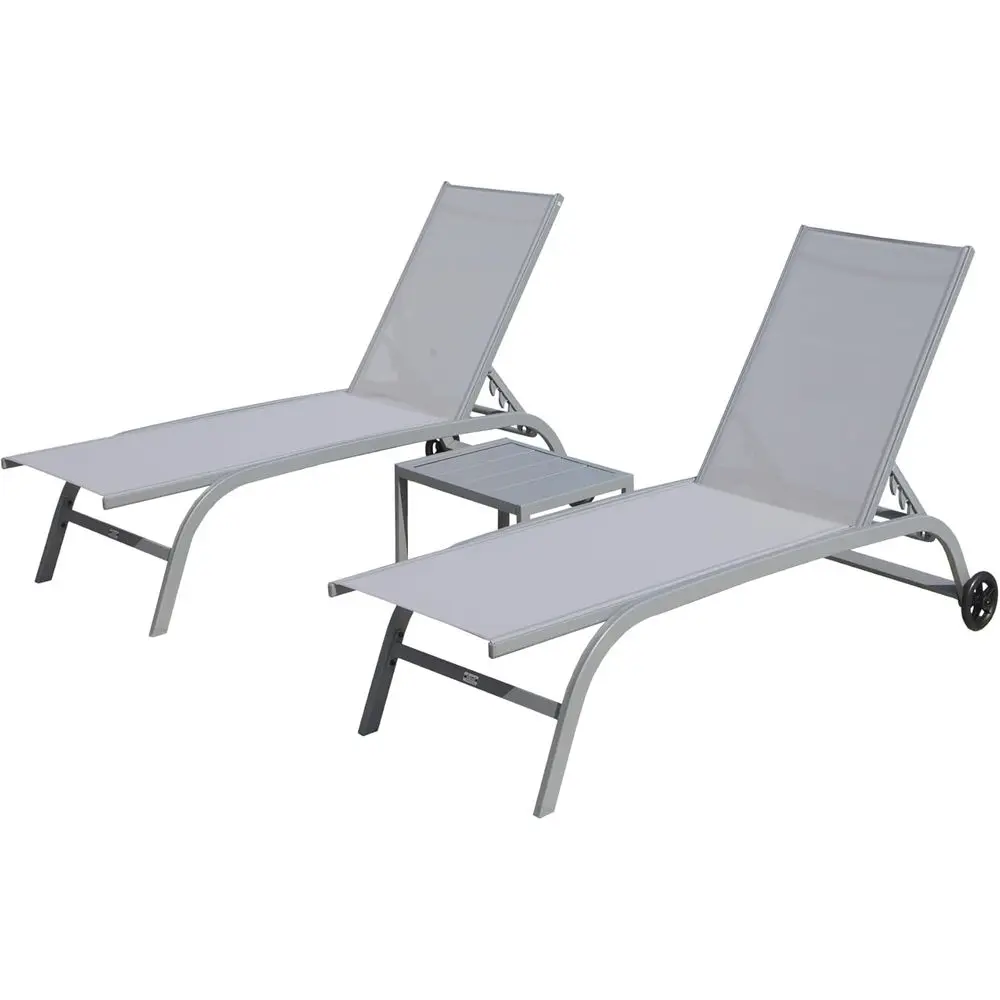 3-Piece Outdoor Chaise Lounge Set with Adjustable Positions, Grey, Ideal for Poolside, Patio, or Beach
3-Piece Outdoor Chaise Lounge Set with Adjustable Positions, Grey, Ideal for Poolside, Patio, or Beach