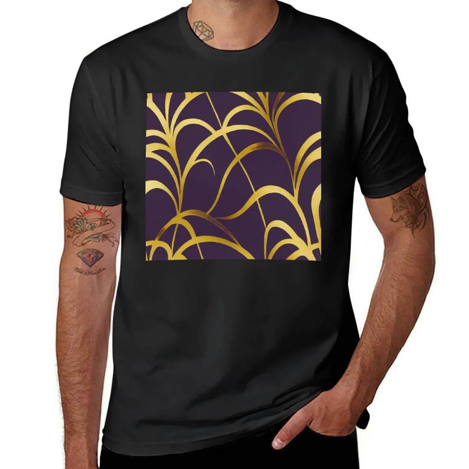 Golden Art Deco Elegant Designs On Dark Purple T-Shirt vintage clothes Short sleeve tee blacks men clothes
Golden Art Deco Elegant Designs On Dark Purple T-Shirt vintage clothes Short sleeve tee blacks men clothes