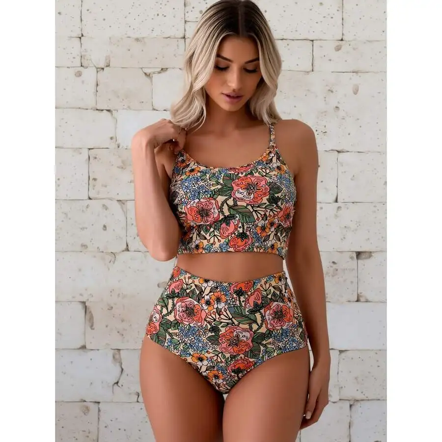 Floral High Waisted Two Piece Swimsuit Women Crop Top Adjustable Straps Padded Bathing Suit
Floral High Waisted Two Piece Swimsuit Women Crop Top Adjustable Straps Padded Bathing Suit