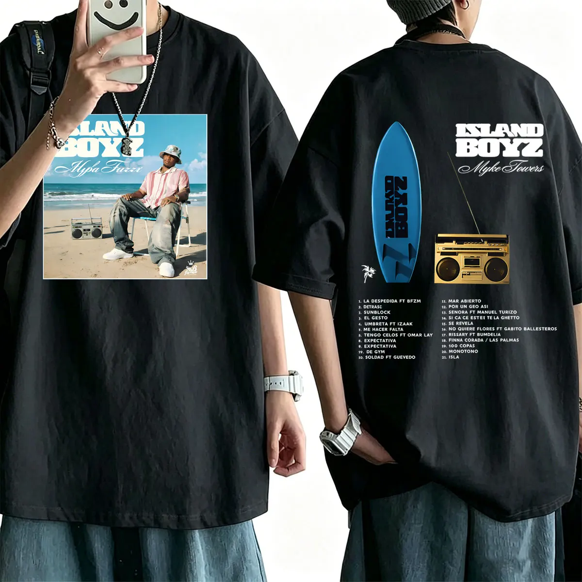 Rapper Myke Towers Island Boyz Album Graphic T-shirt Men Women Fashion Hip Hop Oversized T Shirts Summer Cozy Cotton T-shirts
Rapper Myke Towers Island Boyz Album Graphic T-shirt Men Women Fashion Hip Hop Oversized T Shirts Summer Cozy Cotton T-shirts