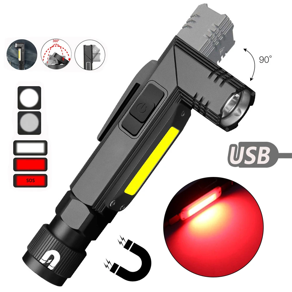 LED Flashlight Ultra Bright Work Light Waterproof Usb Rechargeable Tail Magnet Flashlight 5 Modes LED Torch 90 Degrees Rotation
LED Flashlight Ultra Bright Work Light Waterproof Usb Rechargeable Tail Magnet Flashlight 5 Modes LED Torch 90 Degrees Rotation