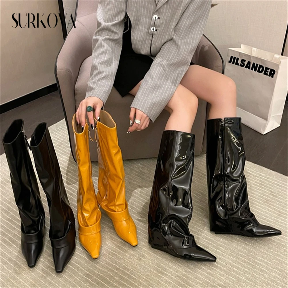 Solid Color Leather Boots Ladies Spring and Autumn Knee High Boots Pointed Toe Shark Boots Fashion Trouser Boots for Women New
Solid Color Leather Boots Ladies Spring and Autumn Knee High Boots Pointed Toe Shark Boots Fashion Trouser Boots for Women New
