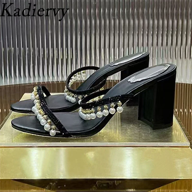 Summer Square Heels Slippers Women Crystal String Bead Wedding Shoes Woman Rhinestone Slides High Heels Sandals Woman
Summer Square Heels Slippers Women Crystal String Bead Wedding Shoes Woman Rhinestone Slides High Heels Sandals Woman