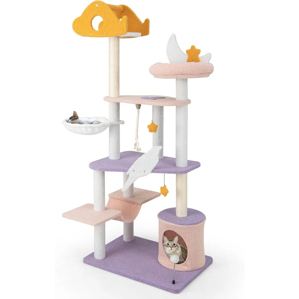 Star and Moon-Themed Cat Tree Tower, Multi-Level Modern Cat Tower with Sisal Scratching Posts, Cat Condo, Side Hammock,
Star and Moon-Themed Cat Tree Tower, Multi-Level Modern Cat Tower with Sisal Scratching Posts, Cat Condo, Side Hammock,