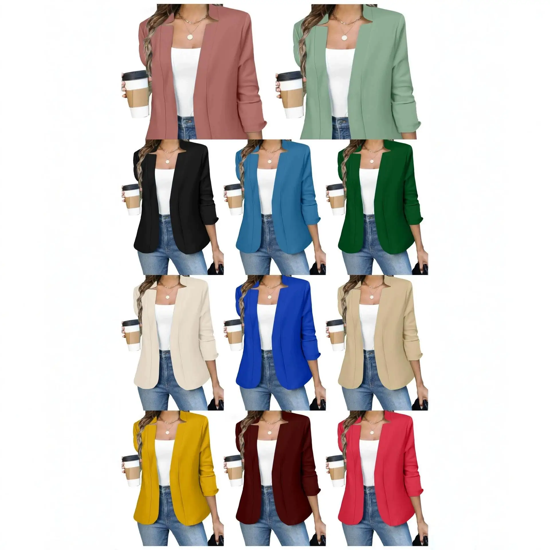 Autumn Winter Long Sleeve Pure Color Open Cardigan Outerwear Women's Slim Fit Commute Style Suiting Jacket Outerwear
Autumn Winter Long Sleeve Pure Color Open Cardigan Outerwear Women's Slim Fit Commute Style Suiting Jacket Outerwear