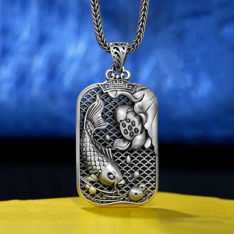 925 Silver vintage Carp Playing Lotus flower Ancient Craft Pendant Ethnic Style Retro Square Necklace Couple Wedding Jewelry
925 Silver vintage Carp Playing Lotus flower Ancient Craft Pendant Ethnic Style Retro Square Necklace Couple Wedding Jewelry