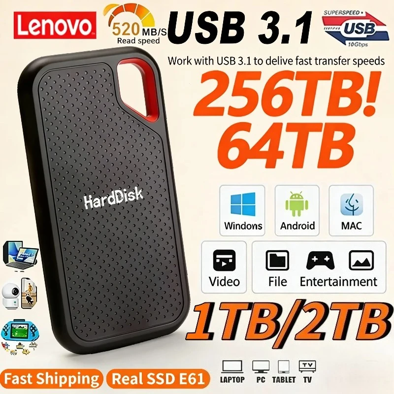 Внешний жесткий диск Lenovo E61 USB 3.1, 4 ТБ/2 ТБ, мобильный SSD/HDD накопитель для ноутбуков, PS5 и мобильных устройств
Внешний жесткий диск Lenovo E61 USB 3.1, 4 ТБ/2 ТБ, мобильный SSD/HDD накопитель для ноутбуков, PS5 и мобильных устройств