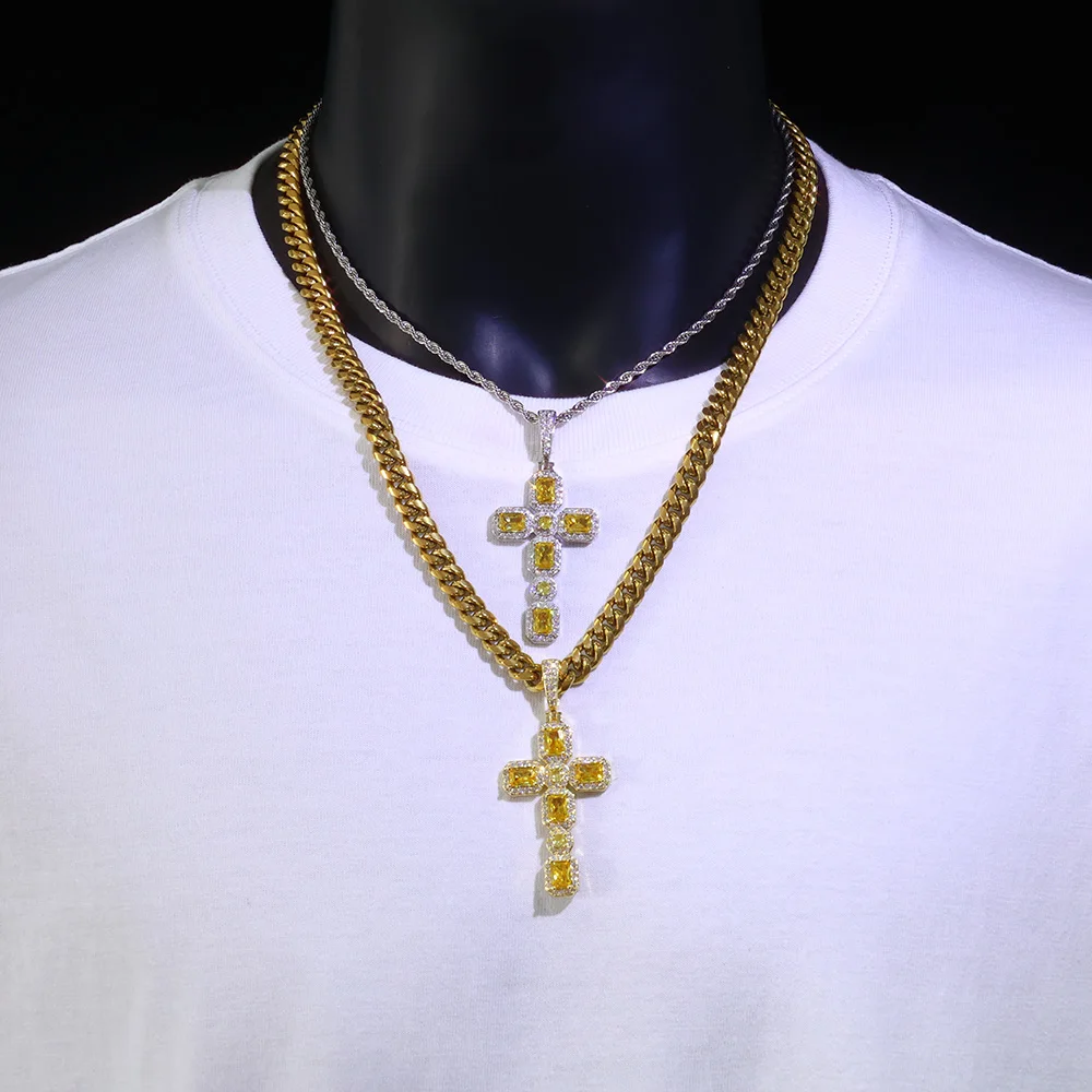 ESKEEM New Arrival Hip Hop Bling Yellow CZ Diamond Cross Pendant Yellow Baguette Gemstone Cross Necklace for Women Men 
ESKEEM New Arrival Hip Hop Bling Yellow CZ Diamond Cross Pendant Yellow Baguette Gemstone Cross Necklace for Women Men