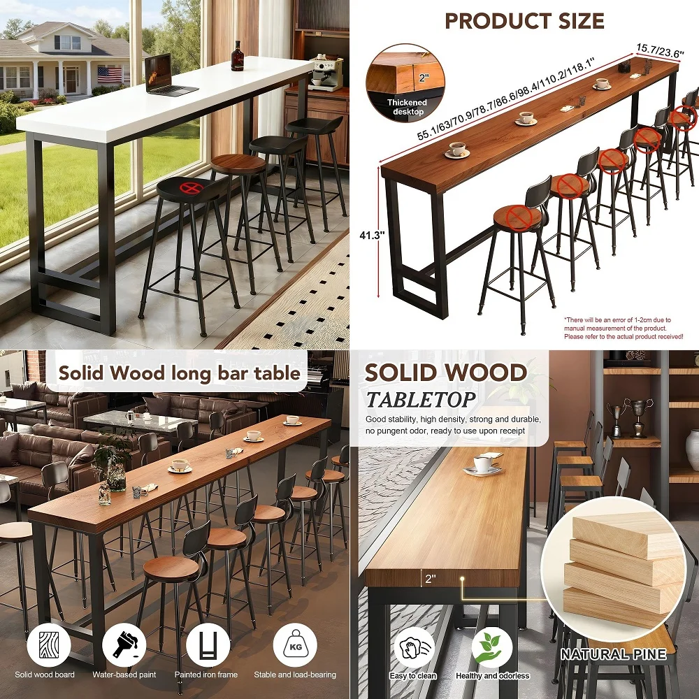 Table, Farmhouse Pub Table, Industrial Bar Counter Height Table, 2in Thickness Solid Wood Top for Kitchen Coffee Shop Breakroom
Table, Farmhouse Pub Table, Industrial Bar Counter Height Table, 2in Thickness Solid Wood Top for Kitchen Coffee Shop Breakroom
