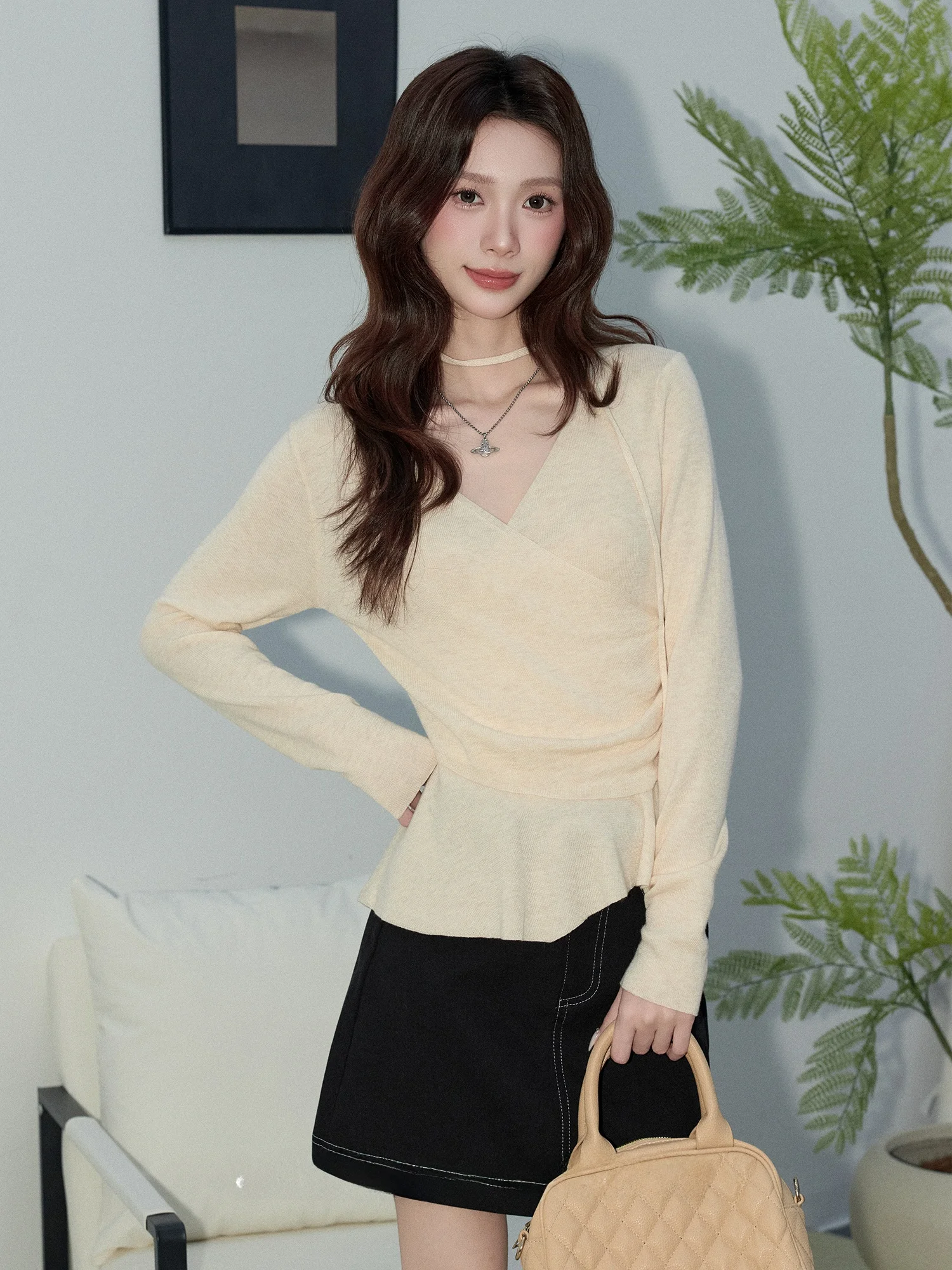 Sweet Style V-Neck Knitted Sweater Women's Long Sleeve Waist-Cinched Lace Trim Small Size Spring New Arrival Top
Sweet Style V-Neck Knitted Sweater Women's Long Sleeve Waist-Cinched Lace Trim Small Size Spring New Arrival Top