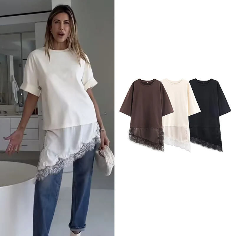 Женская блузка-футболка, лето 2026, новая модная длинная асимметричная кружевная блузка, шикарная элегантная женская повседневная блузка с джокером
Женская блузка-футболка, лето 2026, новая модная длинная асимметричная кружевная блузка, шикарная элегантная женская повседневная блузка с джокером