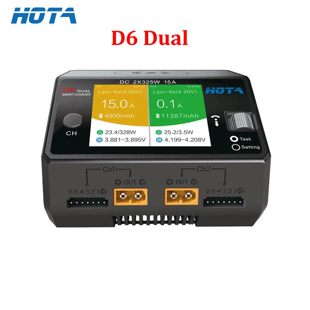 HOTA D6 Dual Smart Charger DC650W 15A Built-in Micro USB for 1-6S Lipo LiHV/NiZn/Nicd/NiMH Battery
HOTA D6 Dual Smart Charger DC650W 15A Built-in Micro USB for 1-6S Lipo LiHV/NiZn/Nicd/NiMH Battery