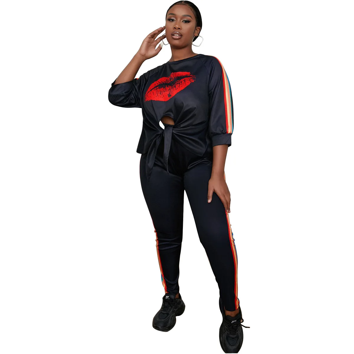 Autumn and Winter Women's Big Red Lip Lace up Top Little Feet Pants Set Color Stripe Splice Two Piece Set Fashion Trend
Autumn and Winter Women's Big Red Lip Lace up Top Little Feet Pants Set Color Stripe Splice Two Piece Set Fashion Trend