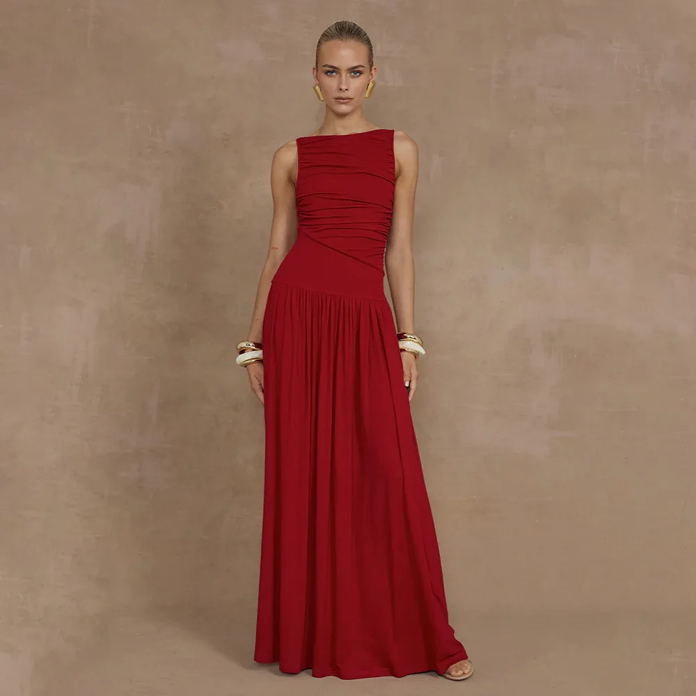 New fashion high-end sexy sleeveless one-length neck pleated slim-fit celebrity cool straight long skirt dress solid color dress
New fashion high-end sexy sleeveless one-length neck pleated slim-fit celebrity cool straight long skirt dress solid color dress