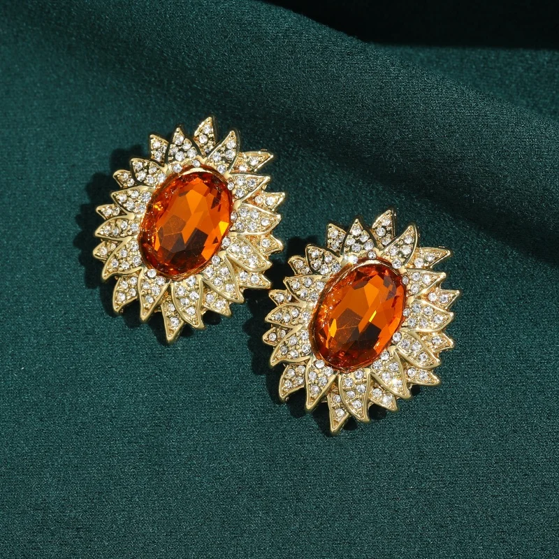 Vintage Orange Crystal Yellow Rhinestone Sunflower Earrings Gold Color Trendy Art Deco Jewelry For Woman Luxury Brand Gift Party
Vintage Orange Crystal Yellow Rhinestone Sunflower Earrings Gold Color Trendy Art Deco Jewelry For Woman Luxury Brand Gift Party