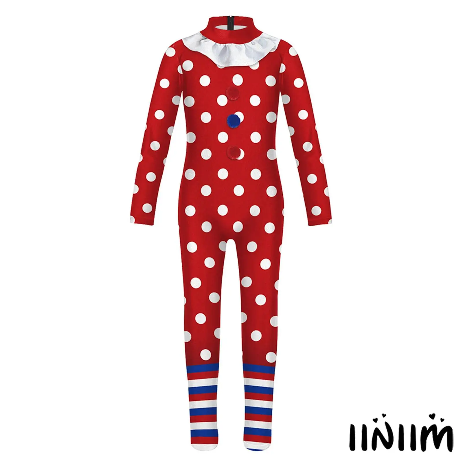 Kids Clown Jumpsuit Unisex Long Sleeve Ruffled Collar Unique Pattern Bodysuit for Girl Halloween Jester Themed Stage Performance
Kids Clown Jumpsuit Unisex Long Sleeve Ruffled Collar Unique Pattern Bodysuit for Girl Halloween Jester Themed Stage Performance