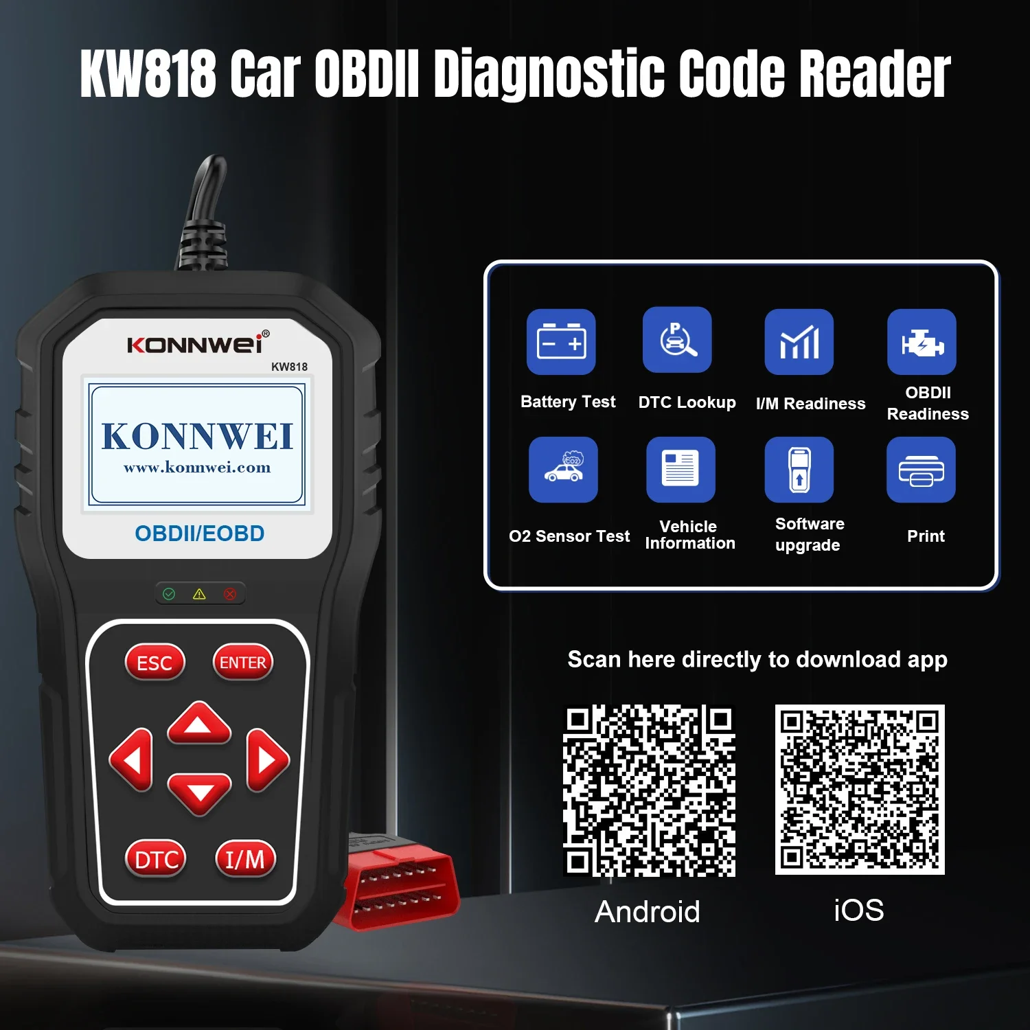 2026 Useful KONNWEI KW818 Car OBD2 Scanner Battery Tester Fault Code Reader Check Engine Light Diagnostic Tool for OBDll Complia
2026 Useful KONNWEI KW818 Car OBD2 Scanner Battery Tester Fault Code Reader Check Engine Light Diagnostic Tool for OBDll Complia