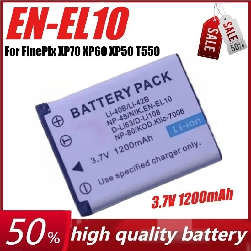 3.7V 1200mAh EN-EL10 Battery for Olympus Li-40B Li-42B for FinePix XP70 XP60 XP50 T550 for Casio NP-80 Camera
3.7V 1200mAh EN-EL10 Battery for Olympus Li-40B Li-42B for FinePix XP70 XP60 XP50 T550 for Casio NP-80 Camera