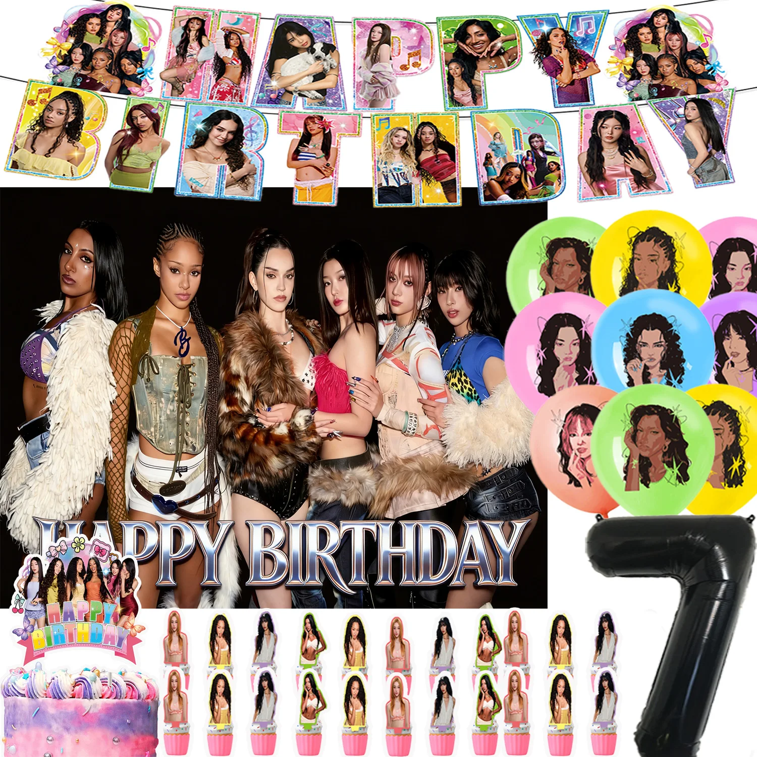 Girls&K-katseyes Theme Birthday Party Supplies Number Balloon Banner Kpop Music Dance Star Backdrop Cake Topper Fans Photo Props
Girls&K-katseyes Theme Birthday Party Supplies Number Balloon Banner Kpop Music Dance Star Backdrop Cake Topper Fans Photo Props