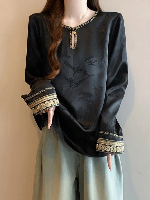 New Chinese Style National Trend Embroidered Shoulder Women's Shirt Spring 2026 Large Size Acetate Satin Top Fashionable
New Chinese Style National Trend Embroidered Shoulder Women's Shirt Spring 2026 Large Size Acetate Satin Top Fashionable