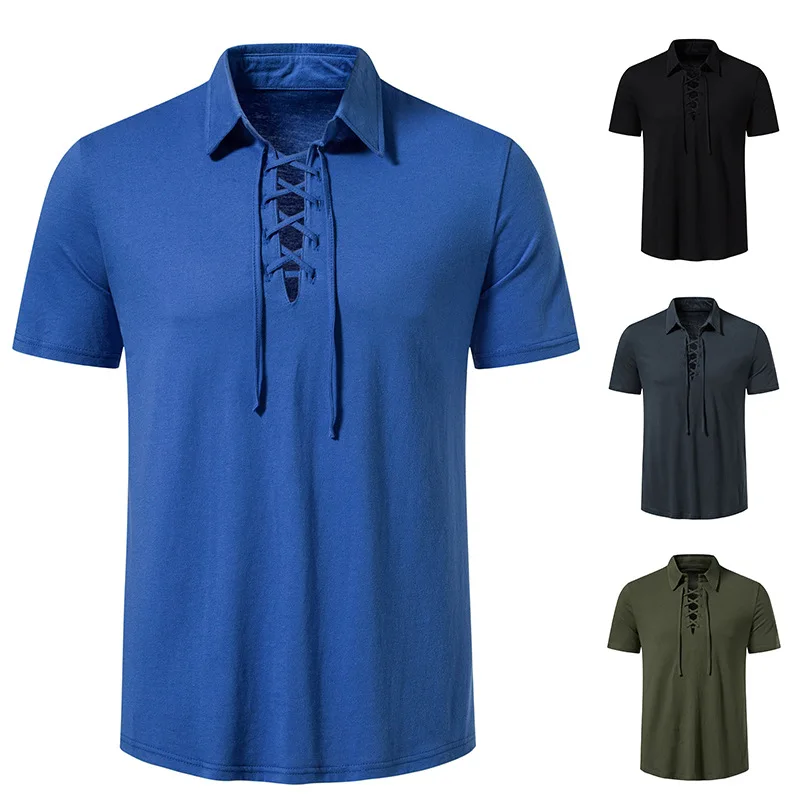 Summer New Men's Short Sleeved T-shirt with Henley Neck Lace Up Casual Beach Short Sleeved T-shirt Trendy
Summer New Men's Short Sleeved T-shirt with Henley Neck Lace Up Casual Beach Short Sleeved T-shirt Trendy