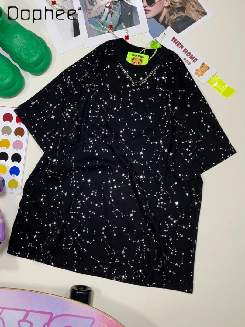 Trendy Cool Chain Mid-Length Short-Sleeve T-shirt Women 2024 Summer New Loose Casual Chic Hot Drilling round Neck Cotton Top
Trendy Cool Chain Mid-Length Short-Sleeve T-shirt Women 2024 Summer New Loose Casual Chic Hot Drilling round Neck Cotton Top