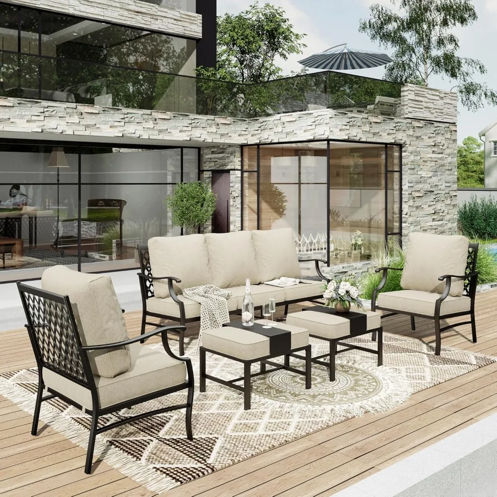 5 Piece Patio Furniture Set, 2 X Cushioned Metal Chair, 2 X Ottoman, 1 X 3-Seat Sofa, Outdoor Conversation Set
5 Piece Patio Furniture Set, 2 X Cushioned Metal Chair, 2 X Ottoman, 1 X 3-Seat Sofa, Outdoor Conversation Set