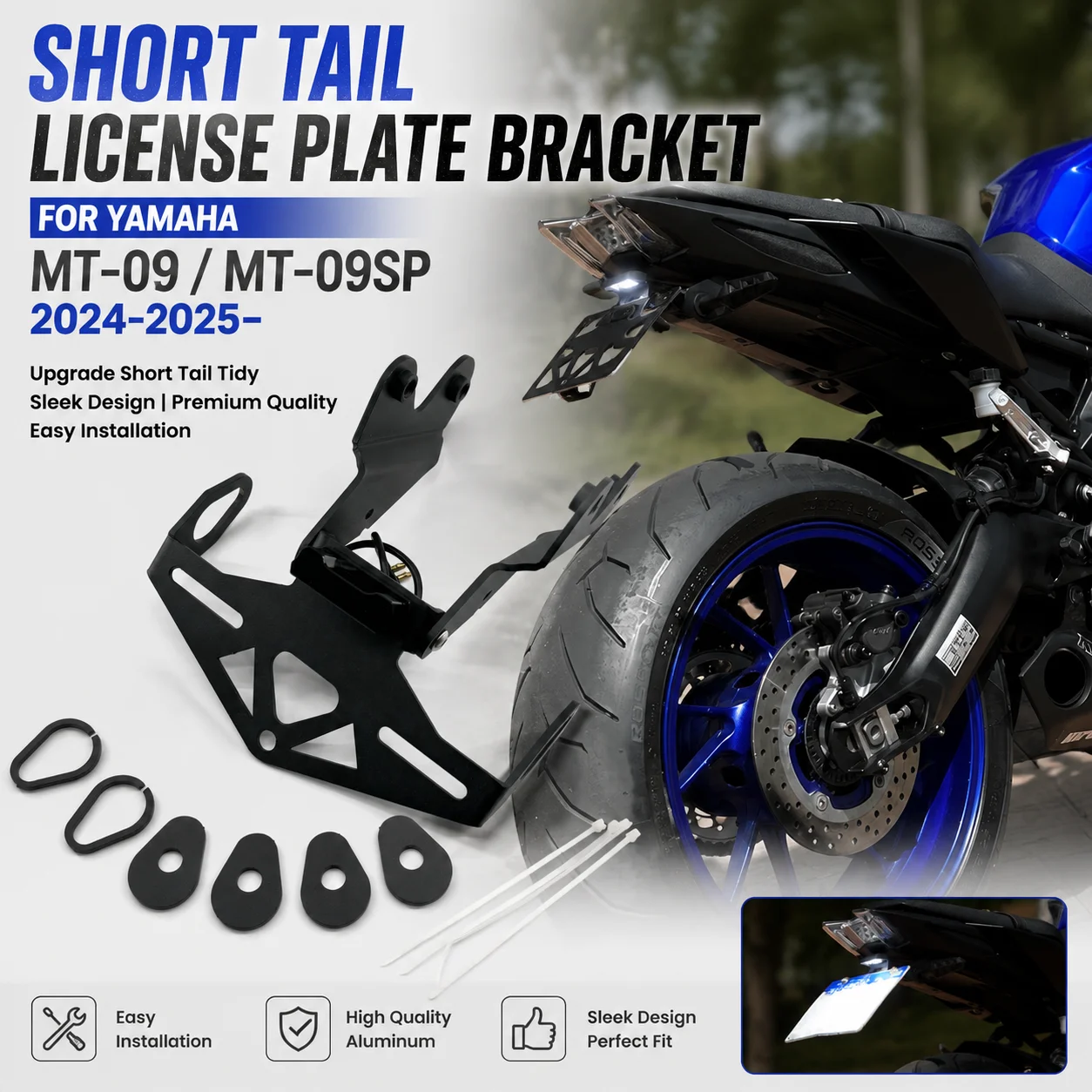 Compatible with MT-09 license plate holder Yamaha MT09 MT 09 SP 2024 2025- Short tailed license plate holder with LEDaccessories
Compatible with MT-09 license plate holder Yamaha MT09 MT 09 SP 2024 2025- Short tailed license plate holder with LEDaccessories